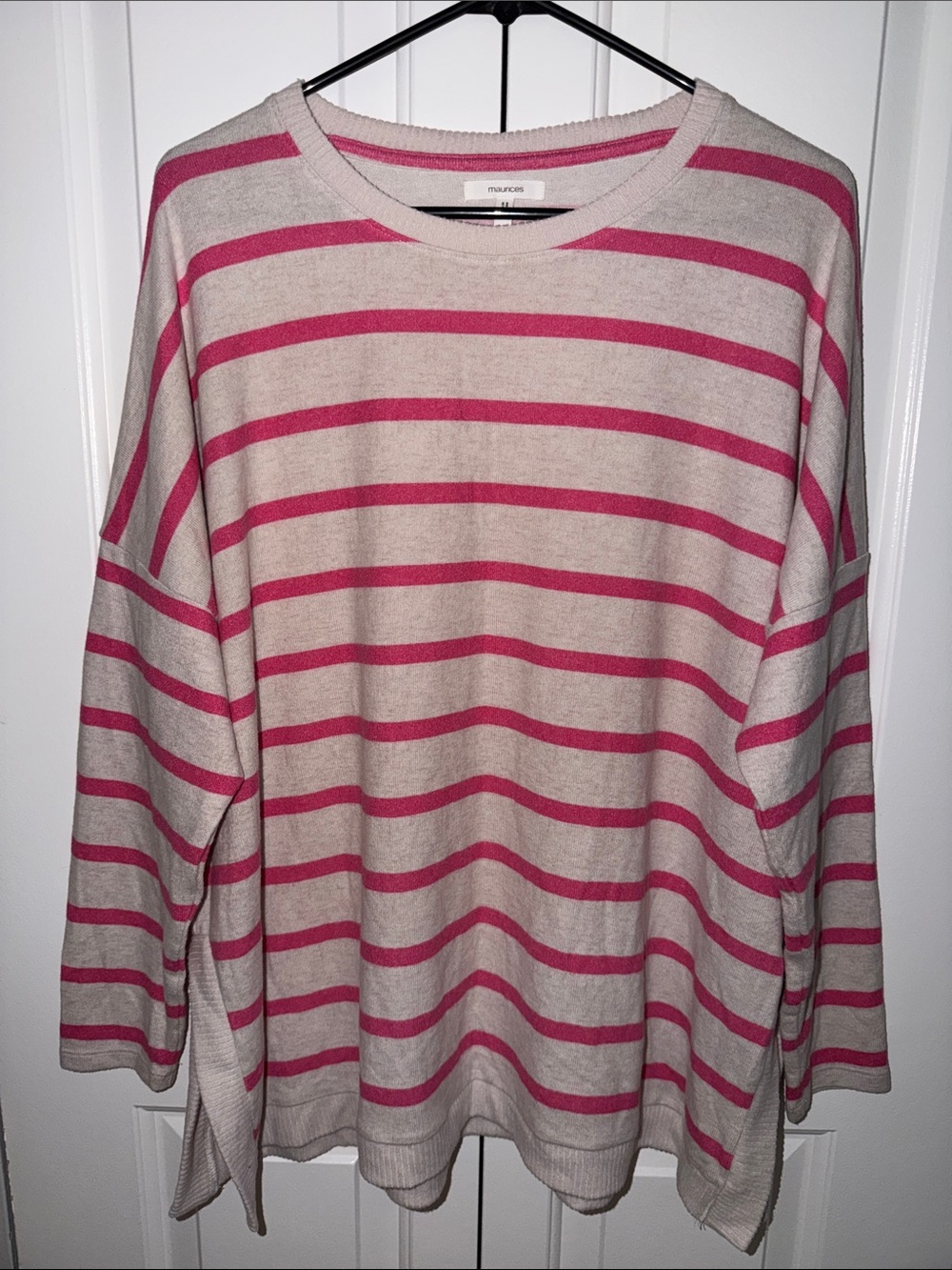 Maurices Cream and Pink Striped Sweater